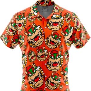 Men’s plus sized button up, Mario themed shirt